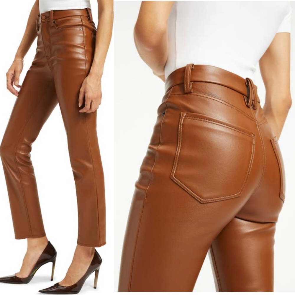 Sold Out - Good America, Good Classic Faux Leather Pants, Burnt Caramel, size 6